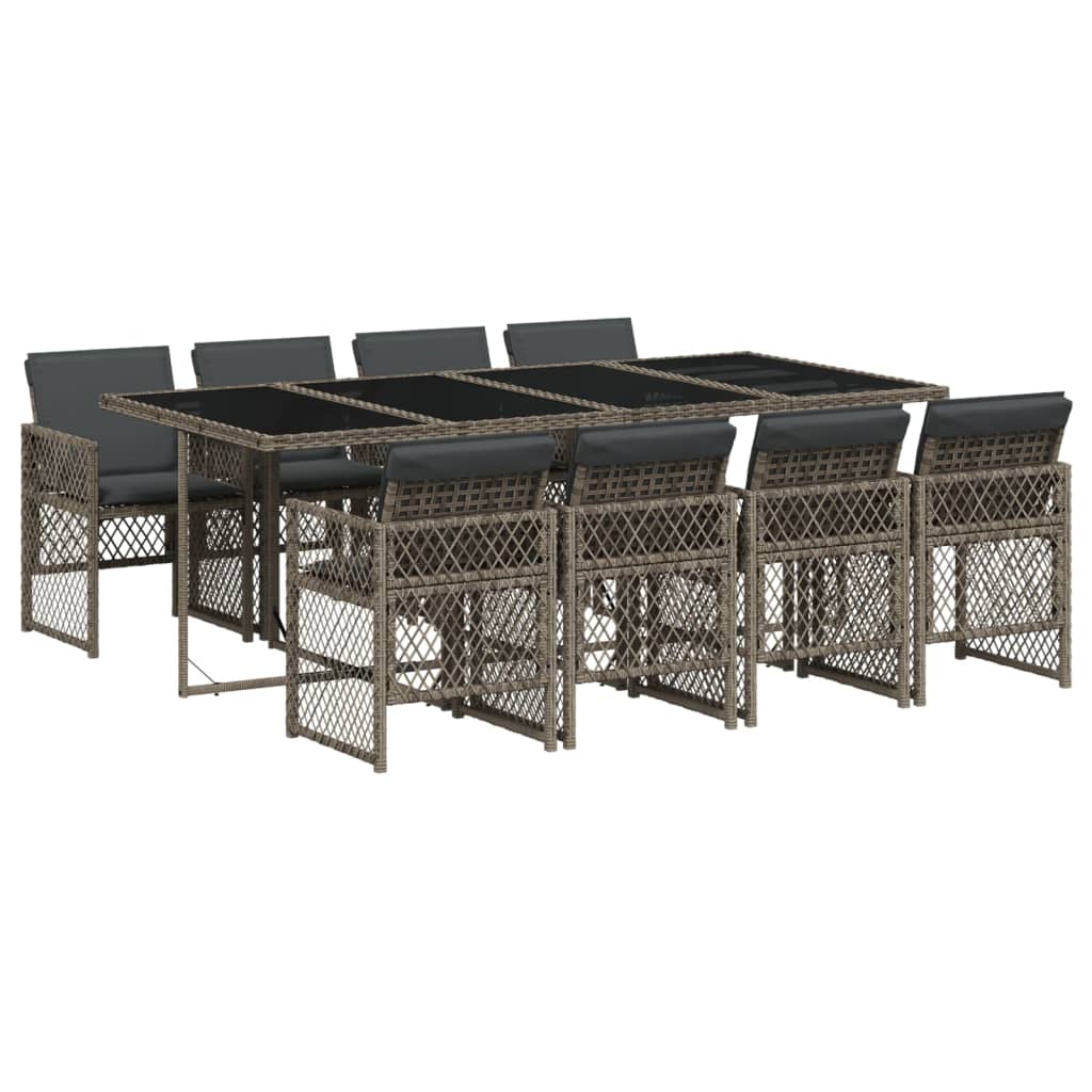 vidaXL Set mobilier grădină cu perne, 9 piese, gri, poliratan