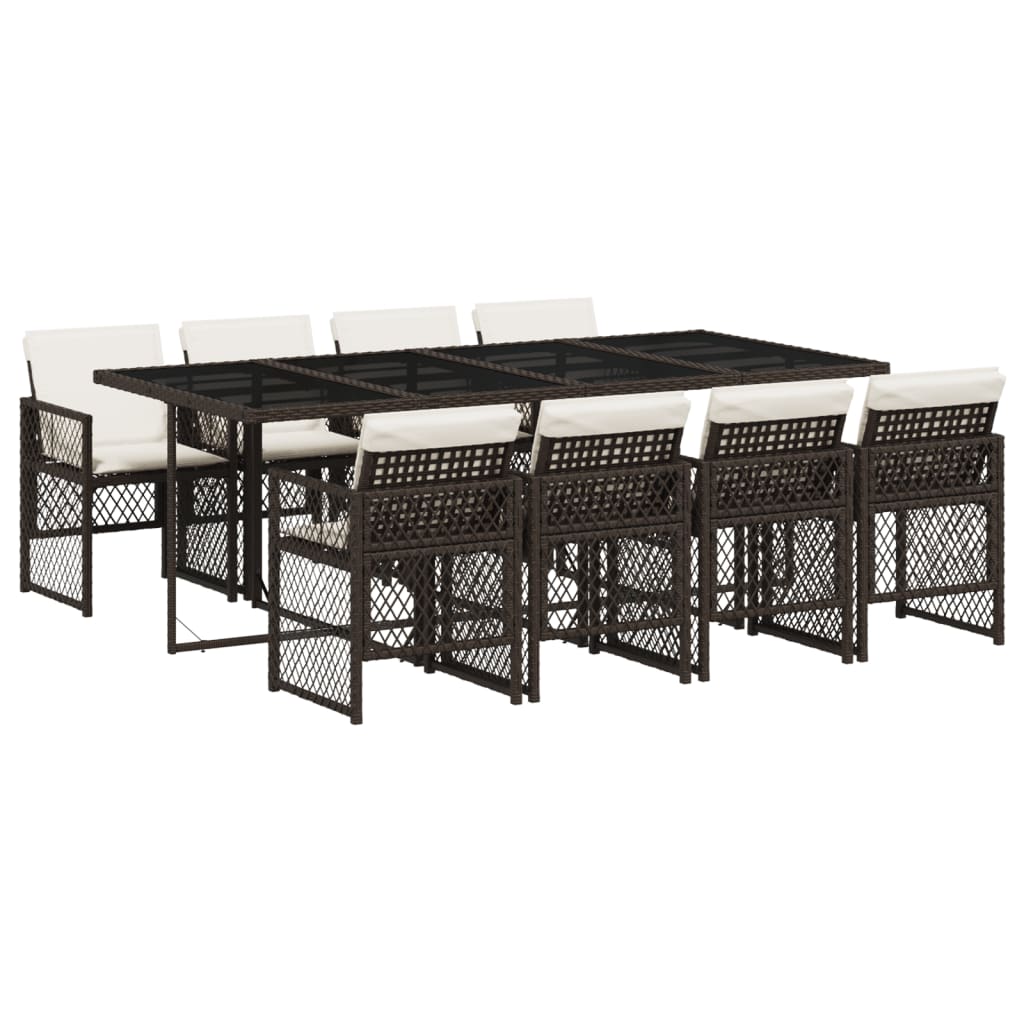 vidaXL Set mobilier de grădină cu perne, 9 piese, maro, poliratan