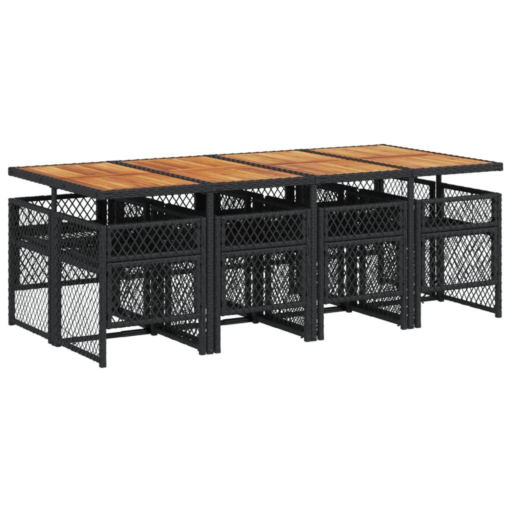 vidaXL Set mobilier de grădină cu perne, 9 piese, negru, poliratan