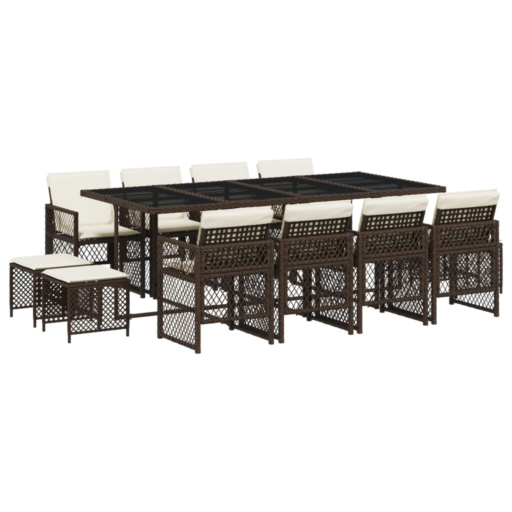 vidaXL Set mobilier de grădină, 13 piese, maro, cu perne, poliratan