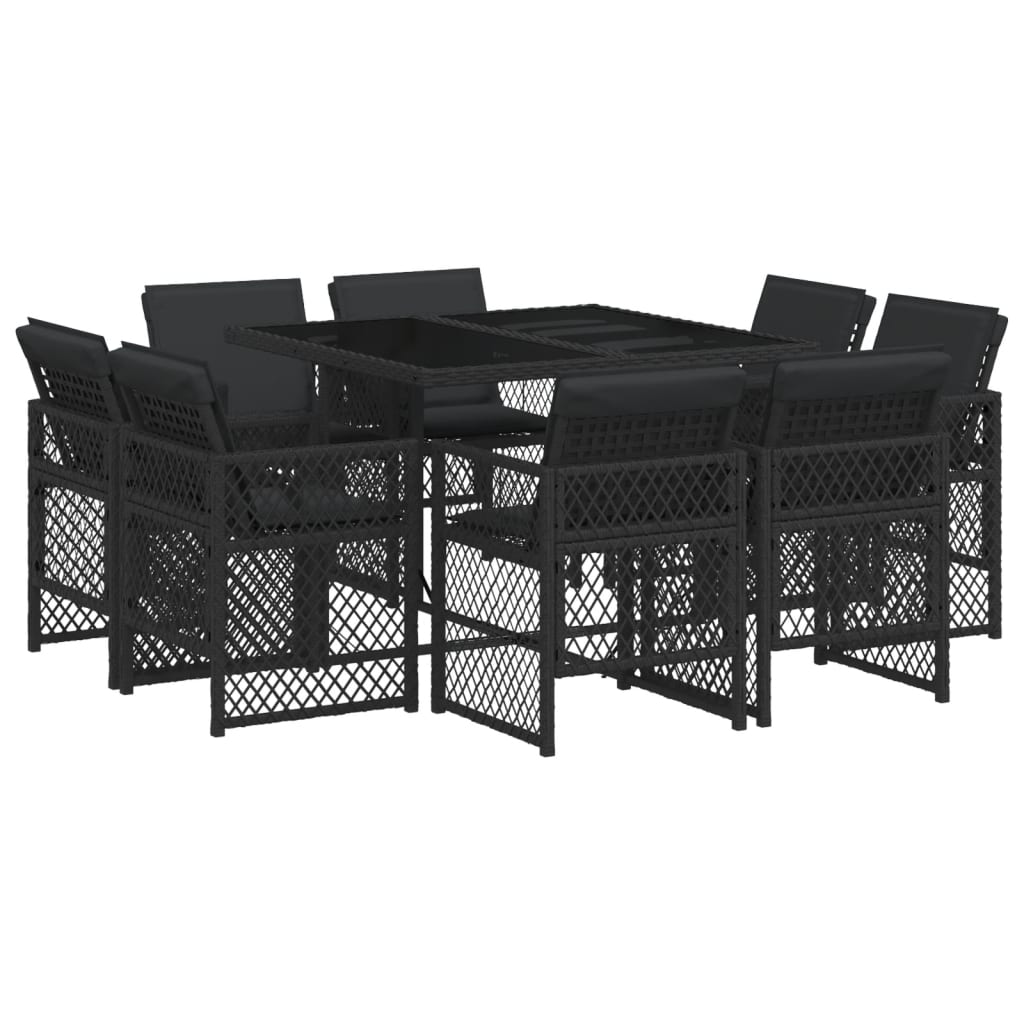 vidaXL Set mobilier de grădină cu perne, 9 piese, negru, poliratan
