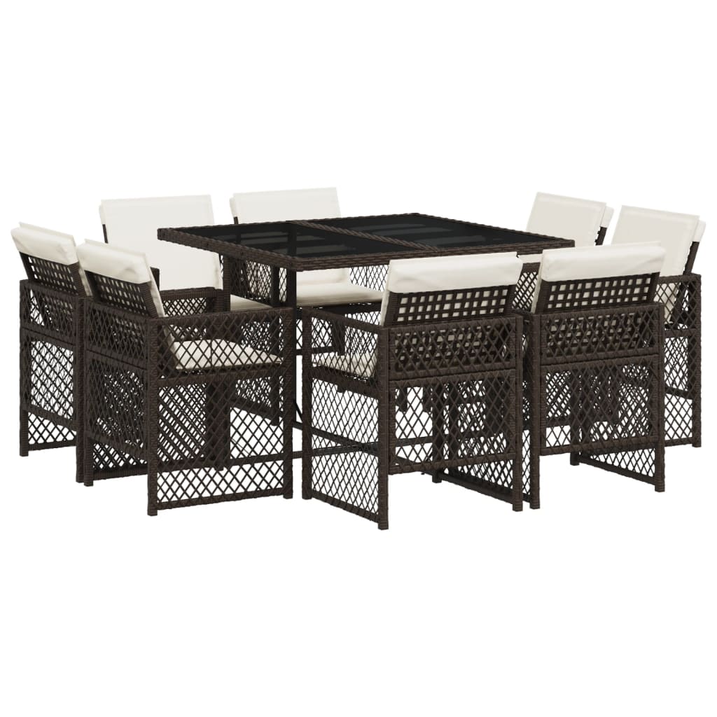 vidaXL Set mobilier de grădină cu perne, 9 piese, maro, poliratan