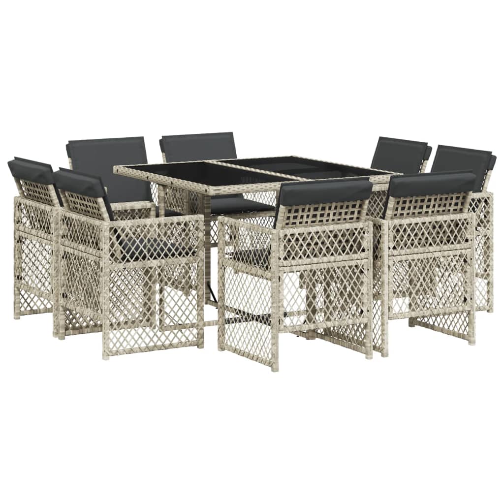 vidaXL Set mobilier grădină cu perne, 9 piese, gri deschis, poliratan