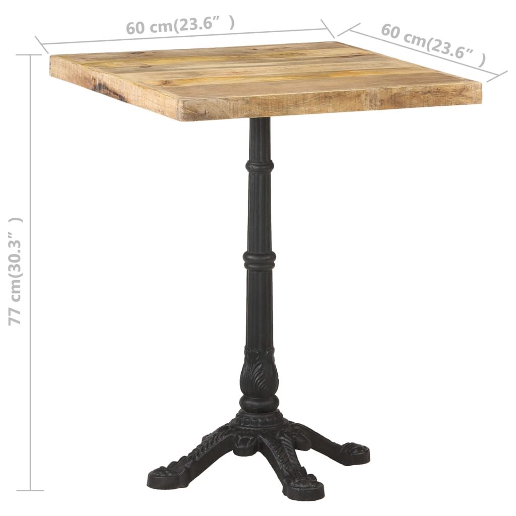 vidaXL Masă de bistro, 60 x 60 x 77 cm, lemn de mango brut