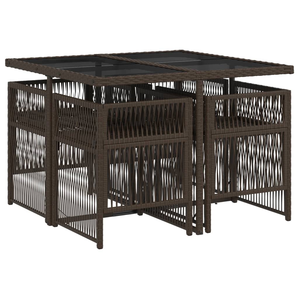 vidaXL Set mobilier de grădină, 5 piese, cu perne, maro, poliratan vidaXL Set mobilier de grădină, 5 piese, cu perne, maro, poliratan