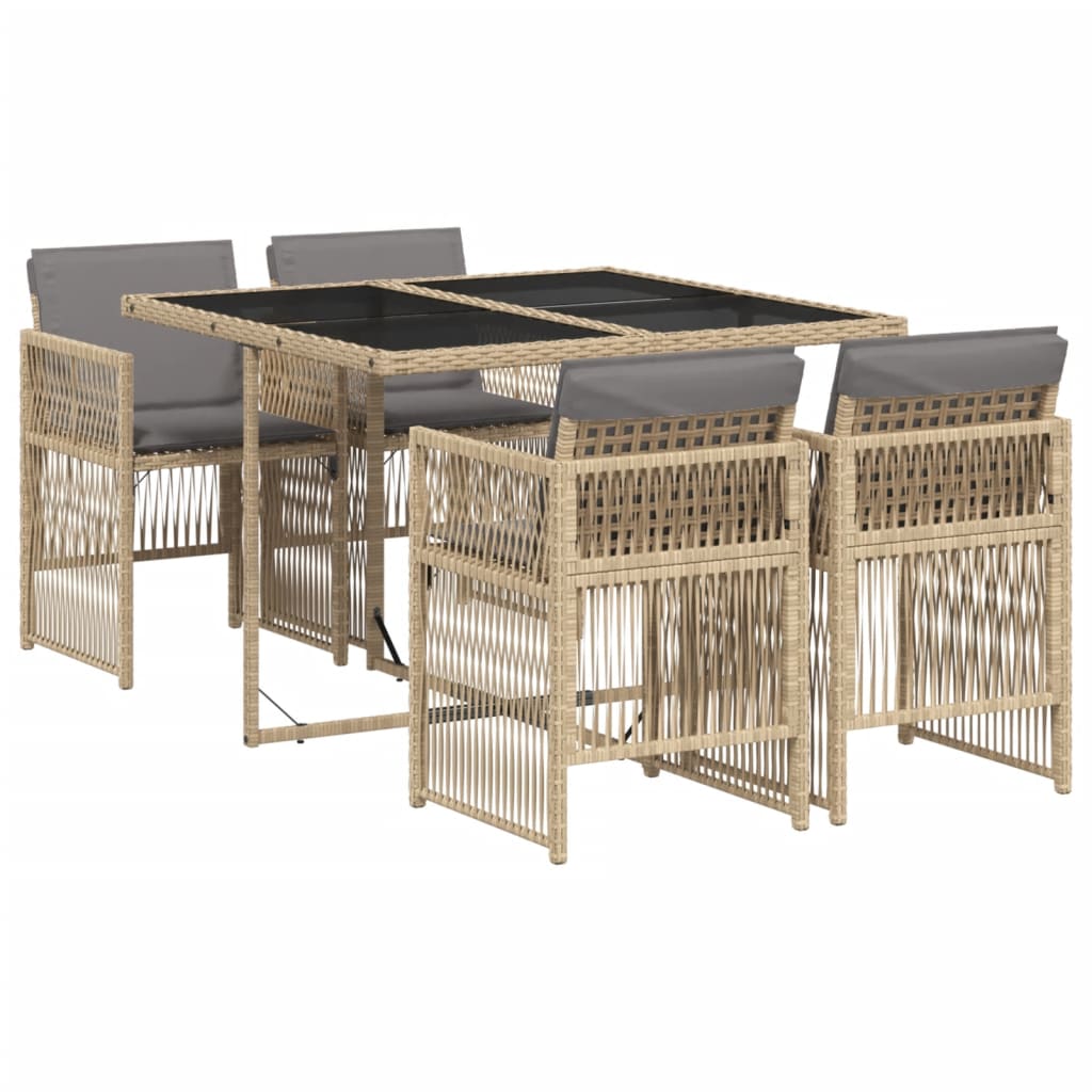 vidaXL Set mobilier pentru grădină, 5 piese, cu perne, bej, poliratan vidaXL Set mobilier pentru grădină, 5 piese, cu perne, bej, poliratan