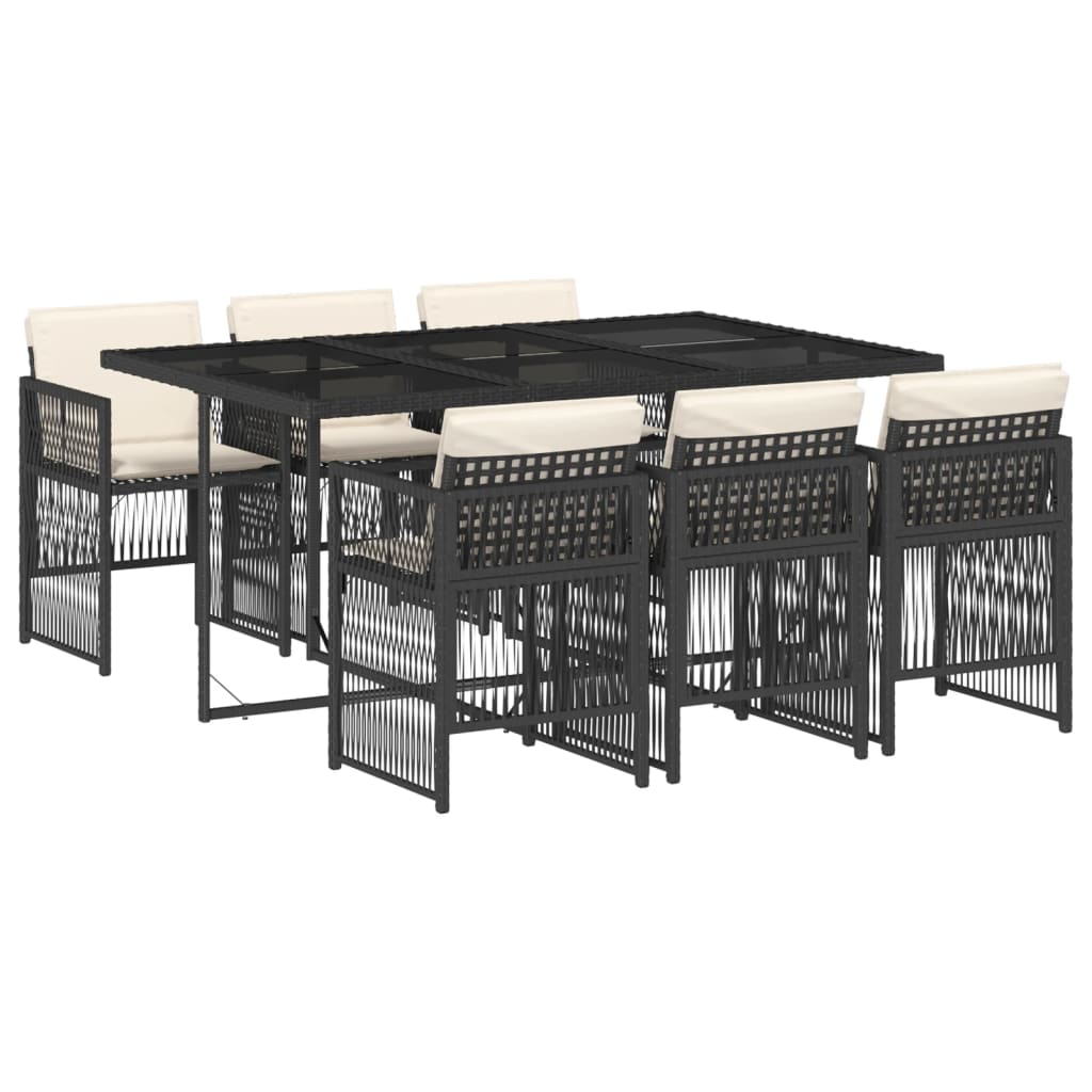 vidaXL Set mobilier de grădină cu perne, 7 piese, negru, poliratan vidaXL Set mobilier de grădină cu perne, 7 piese, negru, poliratan