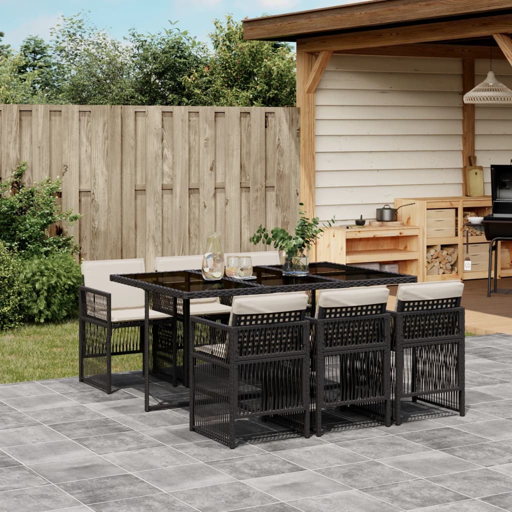 vidaXL Set mobilier de grădină cu perne, 7 piese, negru, poliratan vidaXL Set mobilier de grădină cu perne, 7 piese, negru, poliratan