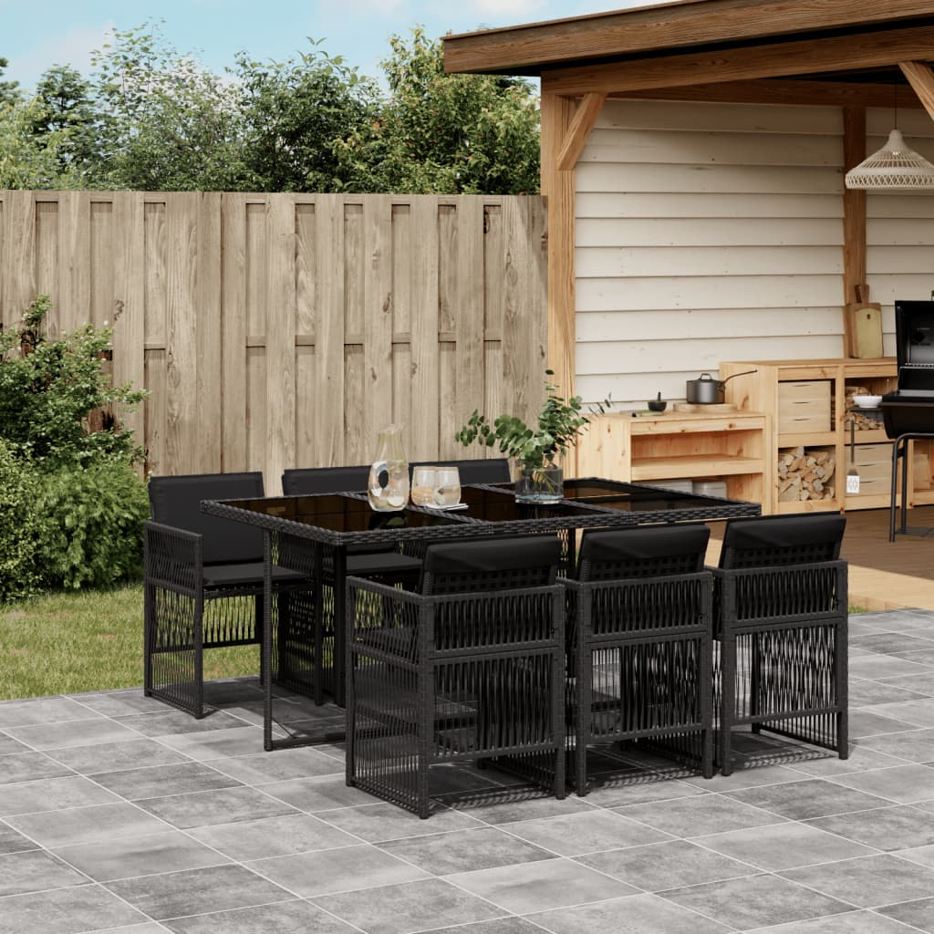 vidaXL Set mobilier de grădină cu perne, 7 piese, negru, poliratan vidaXL Set mobilier de grădină cu perne, 7 piese, negru, poliratan