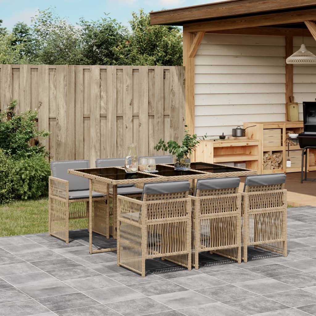 vidaXL Set mobilier pentru grădină, 7 piese, cu perne, bej, poliratan vidaXL Set mobilier pentru grădină, 7 piese, cu perne, bej, poliratan