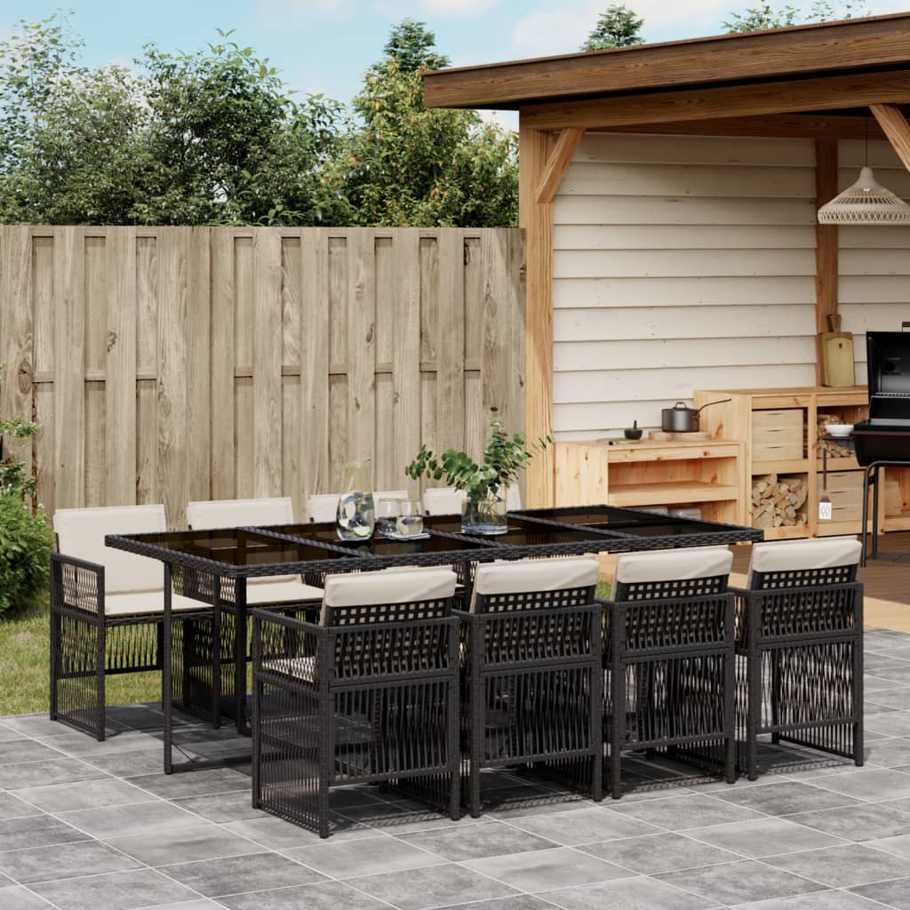 vidaXL Set mobilier de grădină cu perne, 9 piese, negru, poliratan vidaXL Set mobilier de grădină cu perne, 9 piese, negru, poliratan