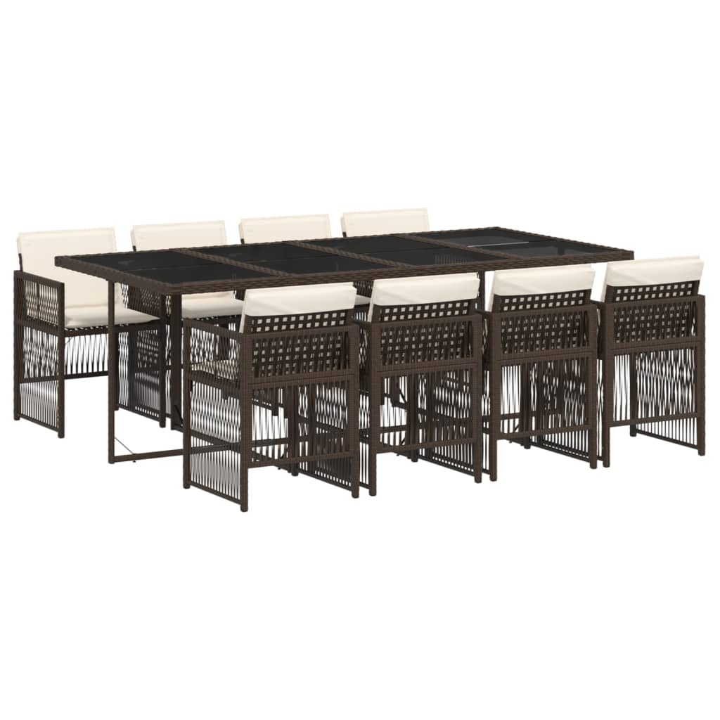 vidaXL Set mobilier de grădină cu perne, 9 piese, maro, poliratan