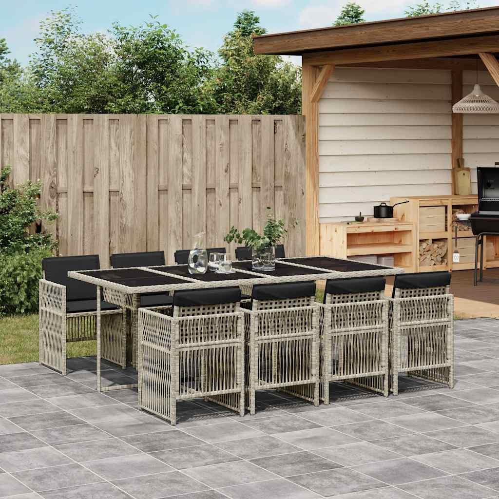 vidaXL Set mobilier grădină cu perne, 9 piese, gri deschis, poliratan vidaXL Set mobilier grădină cu perne, 9 piese, gri deschis, poliratan