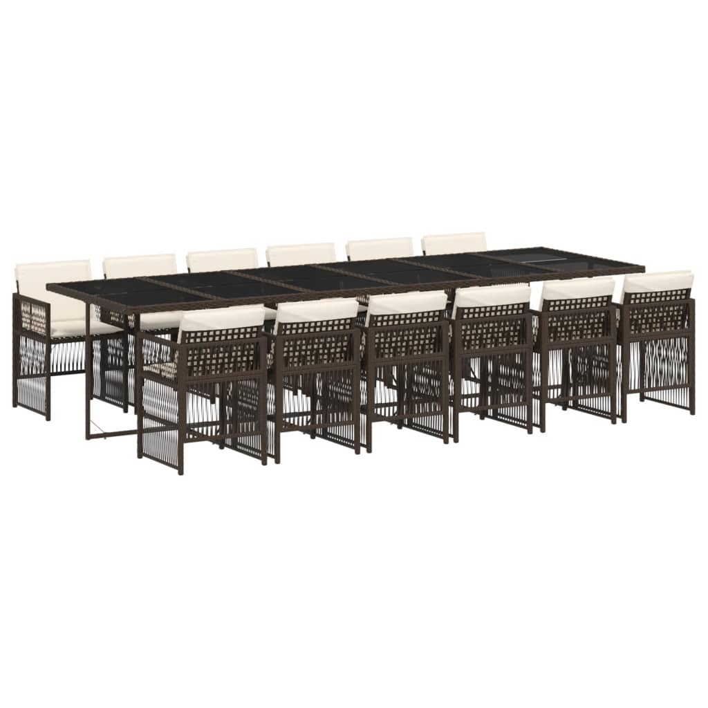 vidaXL Set mobilier de grădină, 13 piese, maro, cu perne, poliratan