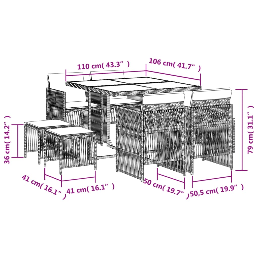 vidaXL Set mobilier de grădină cu perne, 9 piese, negru, poliratan vidaXL Set mobilier de grădină cu perne, 9 piese, negru, poliratan
