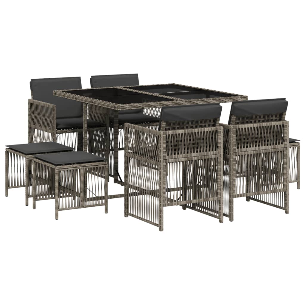 vidaXL Set mobilier grădină cu perne, 9 piese, gri, poliratan
