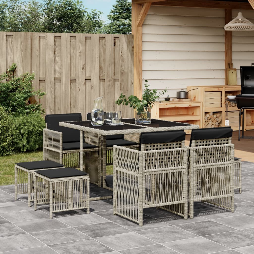 vidaXL Set mobilier grădină cu perne, 9 piese, gri deschis, poliratan vidaXL Set mobilier grădină cu perne, 9 piese, gri deschis, poliratan