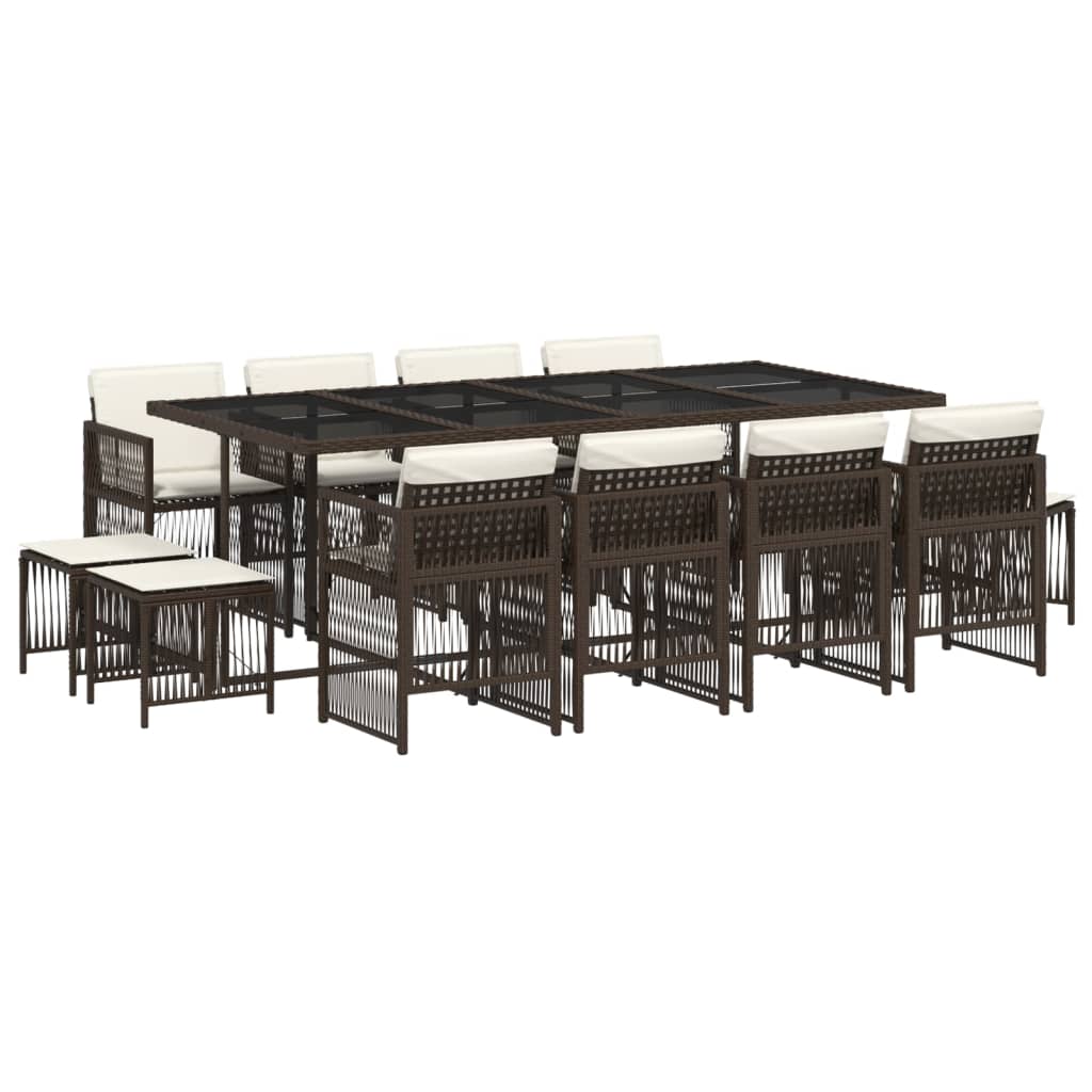 vidaXL Set mobilier de grădină, 13 piese, maro, cu perne, poliratan