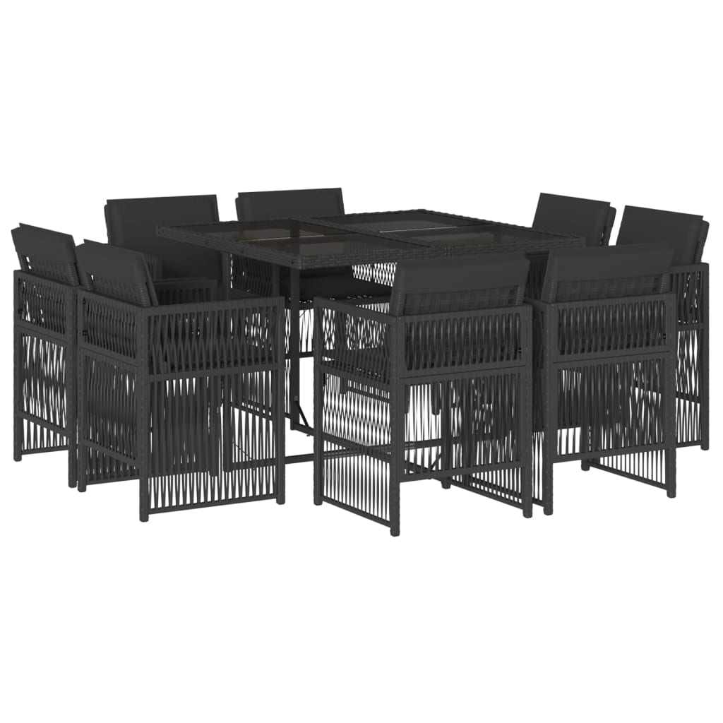 vidaXL Set mobilier de grădină cu perne, 9 piese, negru, poliratan