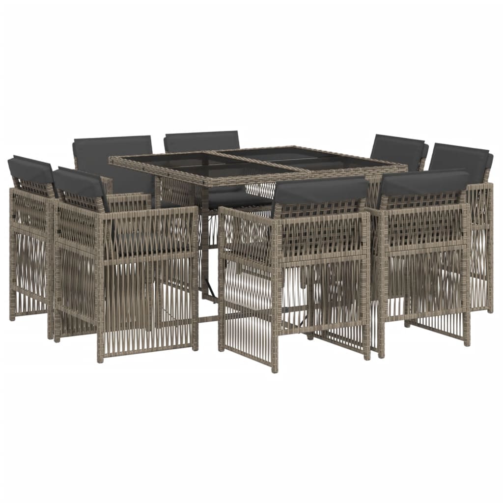 vidaXL Set mobilier grădină cu perne, 9 piese, gri, poliratan