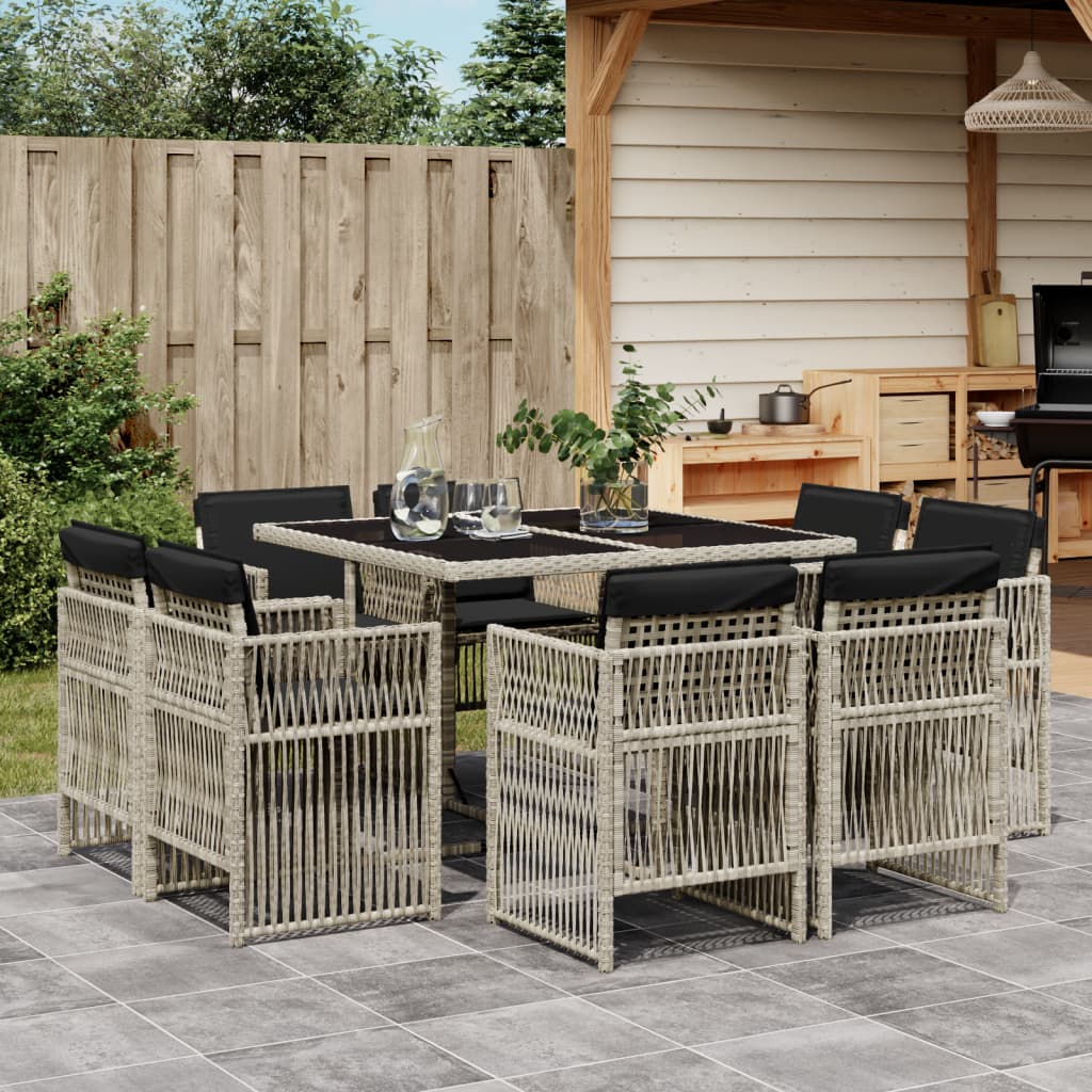 vidaXL Set mobilier grădină cu perne, 9 piese, gri deschis, poliratan vidaXL Set mobilier grădină cu perne, 9 piese, gri deschis, poliratan