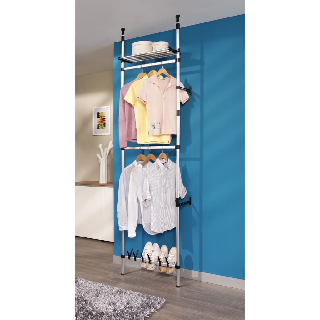 vidaXL Sistem șifonier telescopic, cu bare și raft, aluminiu vidaXL Sistem șifonier telescopic, cu bare și raft, aluminiu