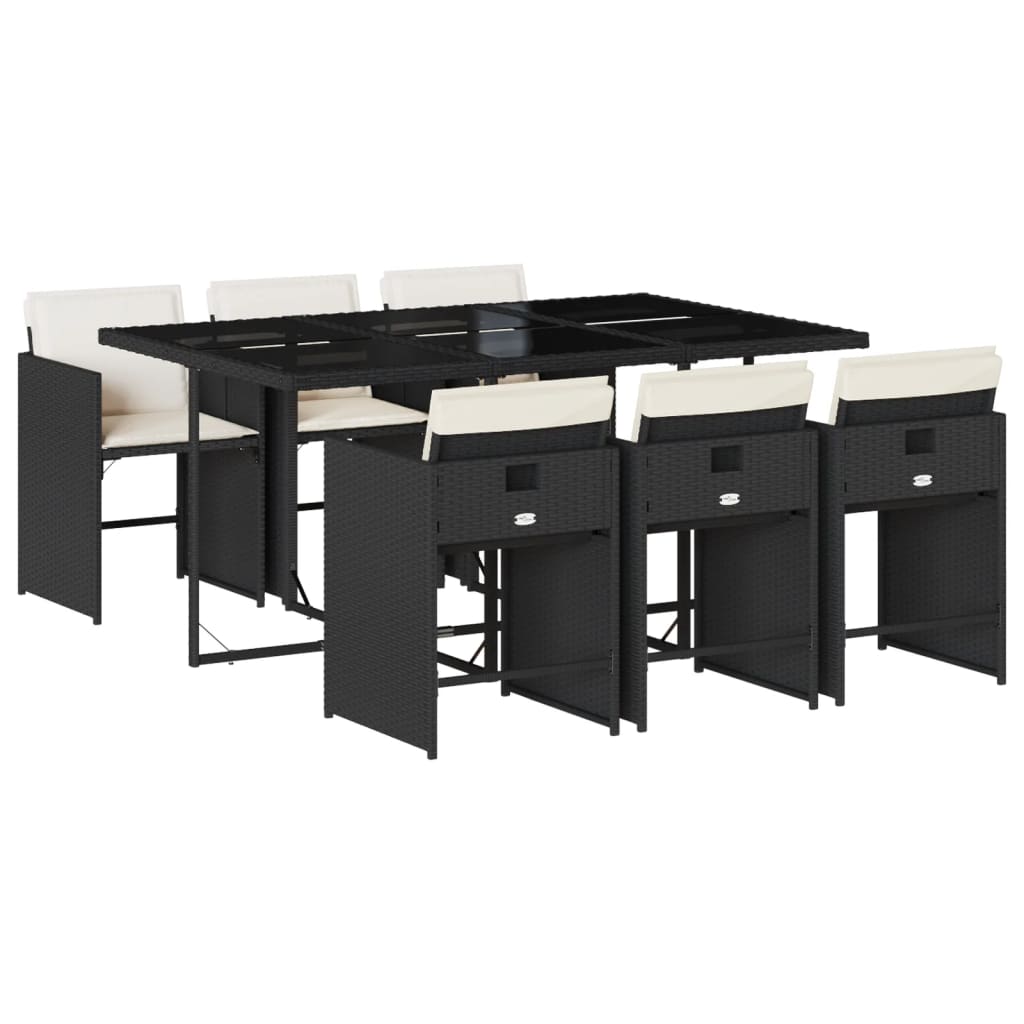 vidaXL Set mobilier de grădină cu perne, 7 piese, negru, poliratan vidaXL Set mobilier de grădină cu perne, 7 piese, negru, poliratan