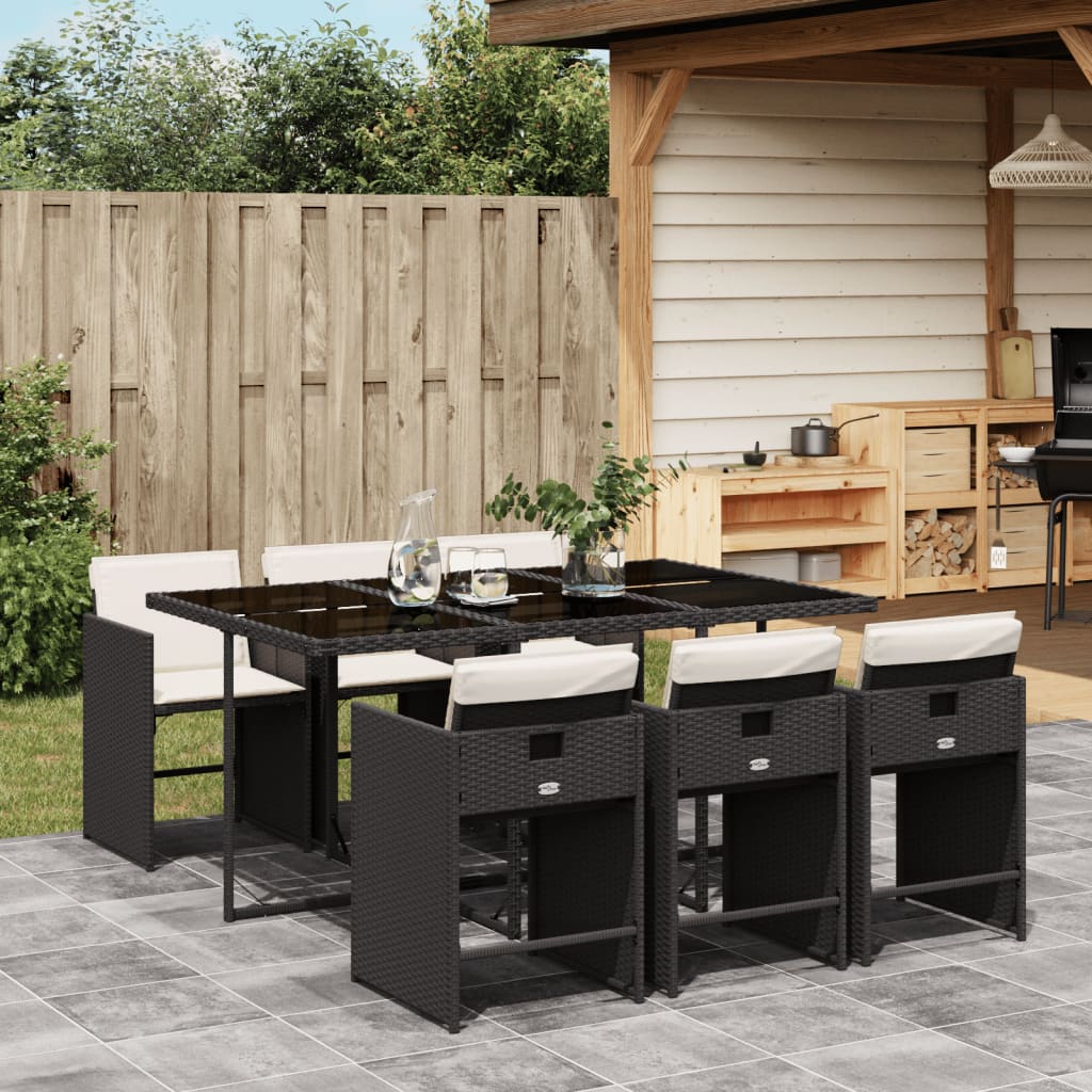 vidaXL Set mobilier de grădină cu perne, 7 piese, negru, poliratan vidaXL Set mobilier de grădină cu perne, 7 piese, negru, poliratan