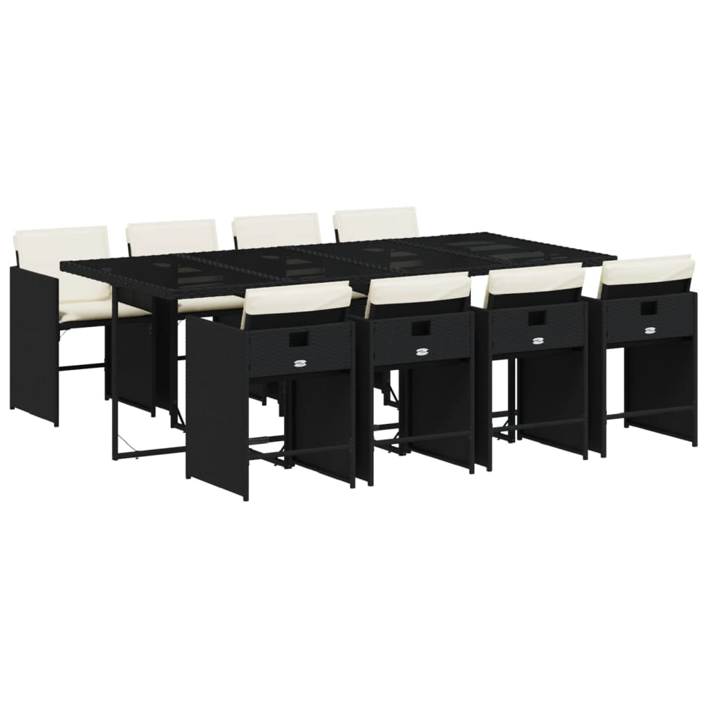 vidaXL Set mobilier de grădină cu perne, 9 piese, negru, poliratan vidaXL Set mobilier de grădină cu perne, 9 piese, negru, poliratan