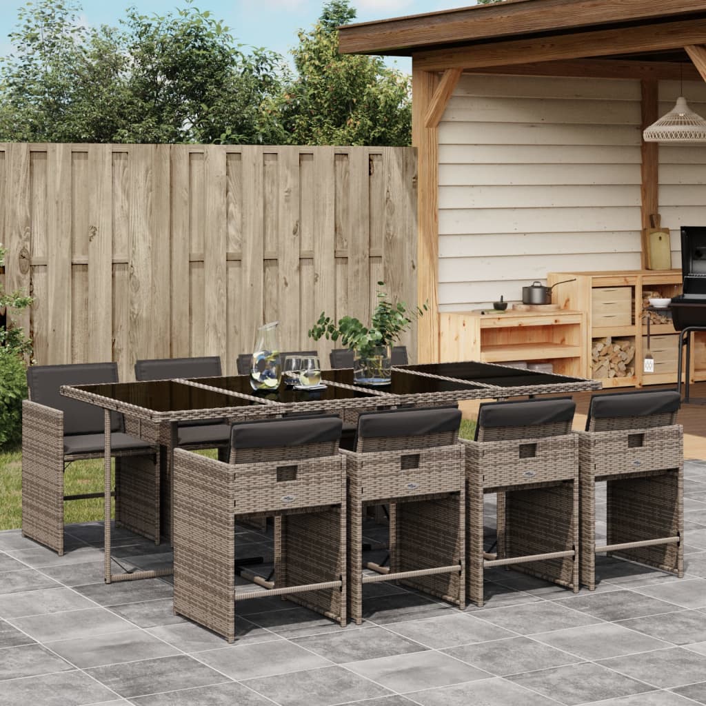vidaXL Set mobilier grădină cu perne, 9 piese, gri, poliratan vidaXL Set mobilier grădină cu perne, 9 piese, gri, poliratan