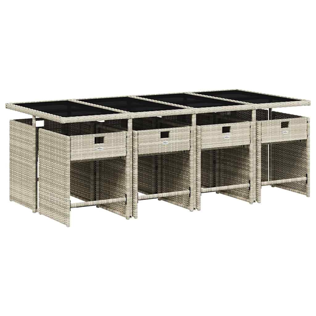 vidaXL Set mobilier grădină cu perne, 9 piese, gri deschis, poliratan