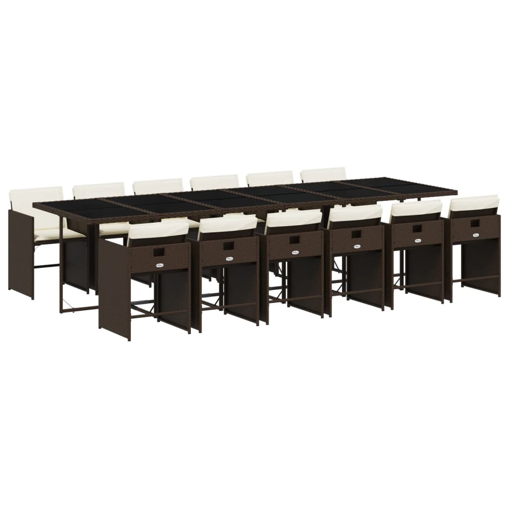 vidaXL Set mobilier de grădină, 13 piese, maro, cu perne, poliratan