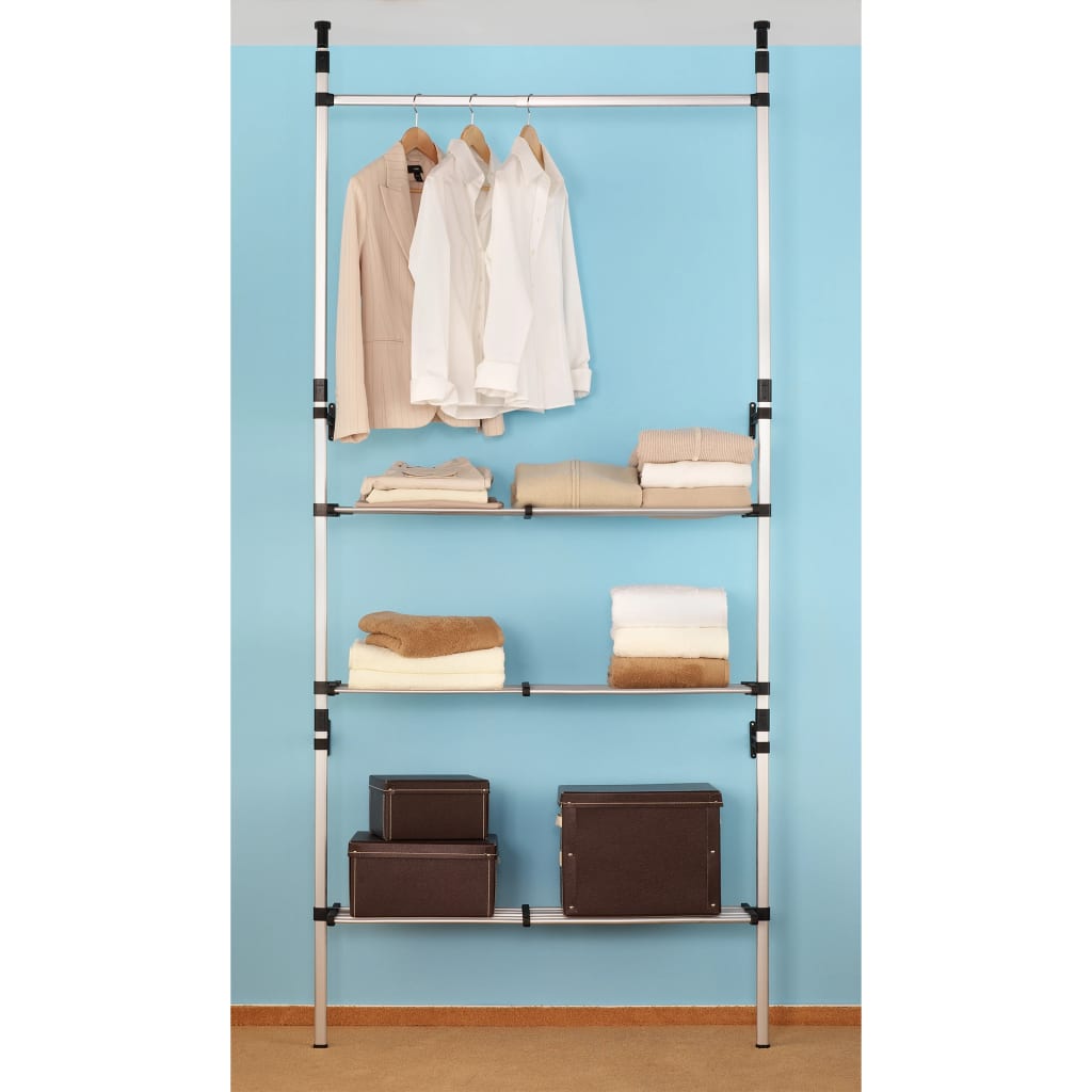 vidaXL Sistem șifonier telescopic, cu bare și raft, aluminiu vidaXL Sistem șifonier telescopic, cu bare și raft, aluminiu