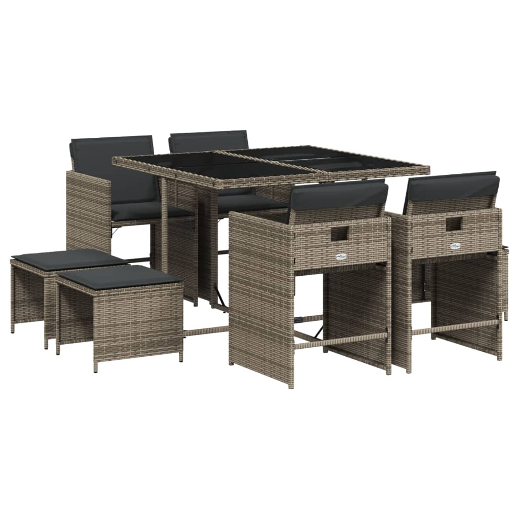 vidaXL Set mobilier grădină cu perne, 9 piese, gri, poliratan