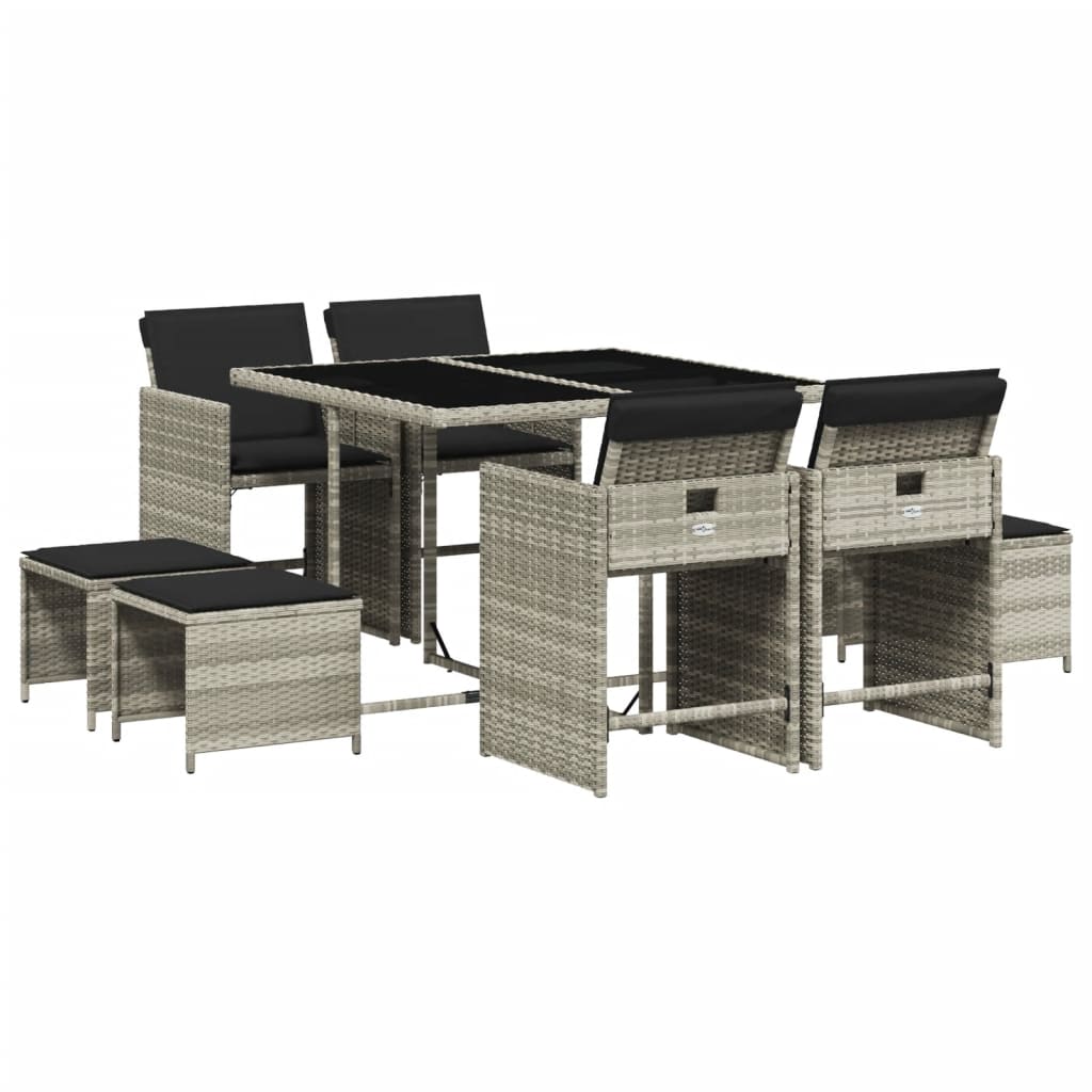 vidaXL Set mobilier grădină cu perne, 9 piese, gri deschis, poliratan vidaXL Set mobilier grădină cu perne, 9 piese, gri deschis, poliratan