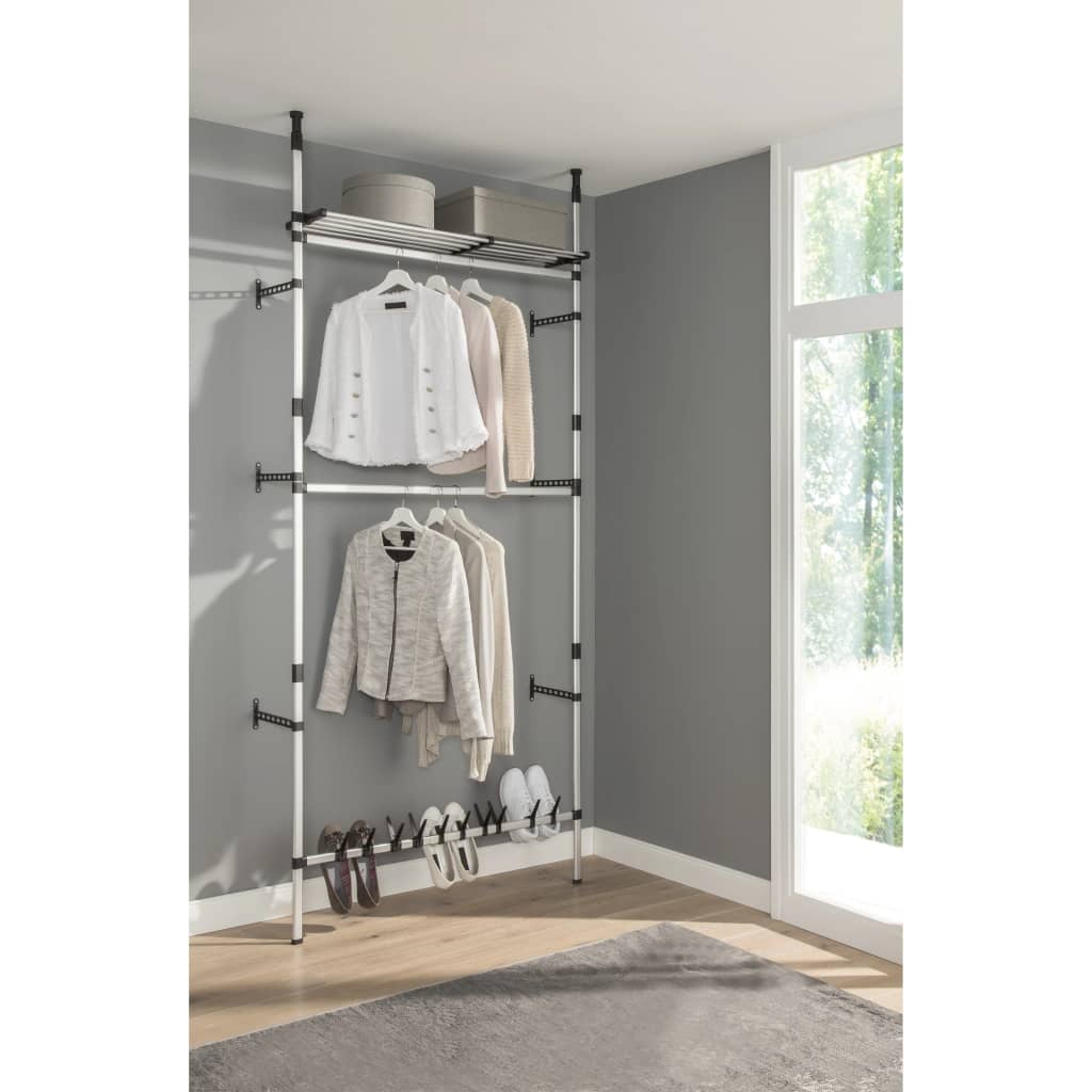 vidaXL Sistem șifonier telescopic, cu bare și raft, aluminiu vidaXL Sistem șifonier telescopic, cu bare și raft, aluminiu