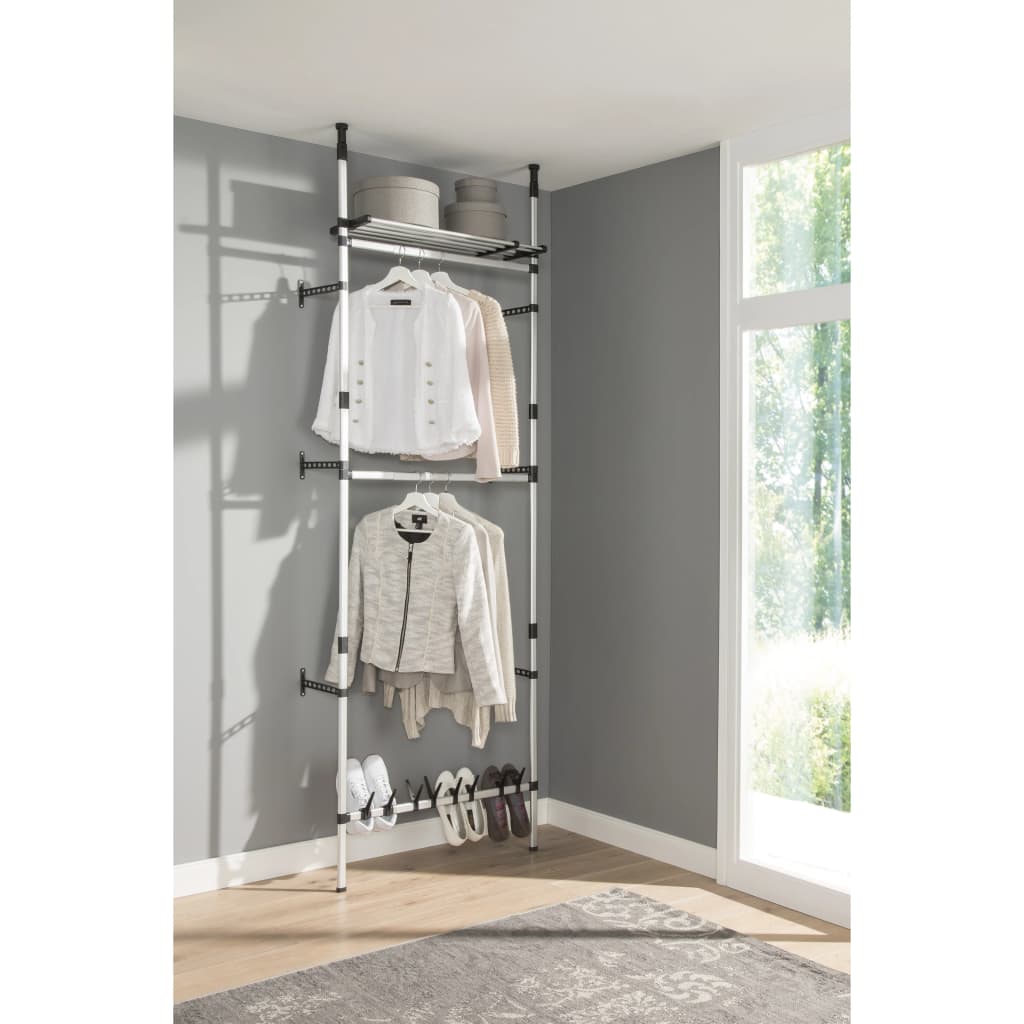 vidaXL Sistem șifonier telescopic, cu bare și raft, aluminiu vidaXL Sistem șifonier telescopic, cu bare și raft, aluminiu