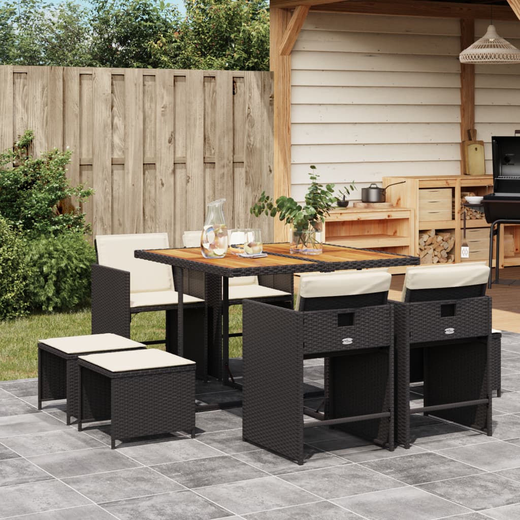 vidaXL Set mobilier de grădină cu perne, 9 piese, negru, poliratan vidaXL Set mobilier de grădină cu perne, 9 piese, negru, poliratan