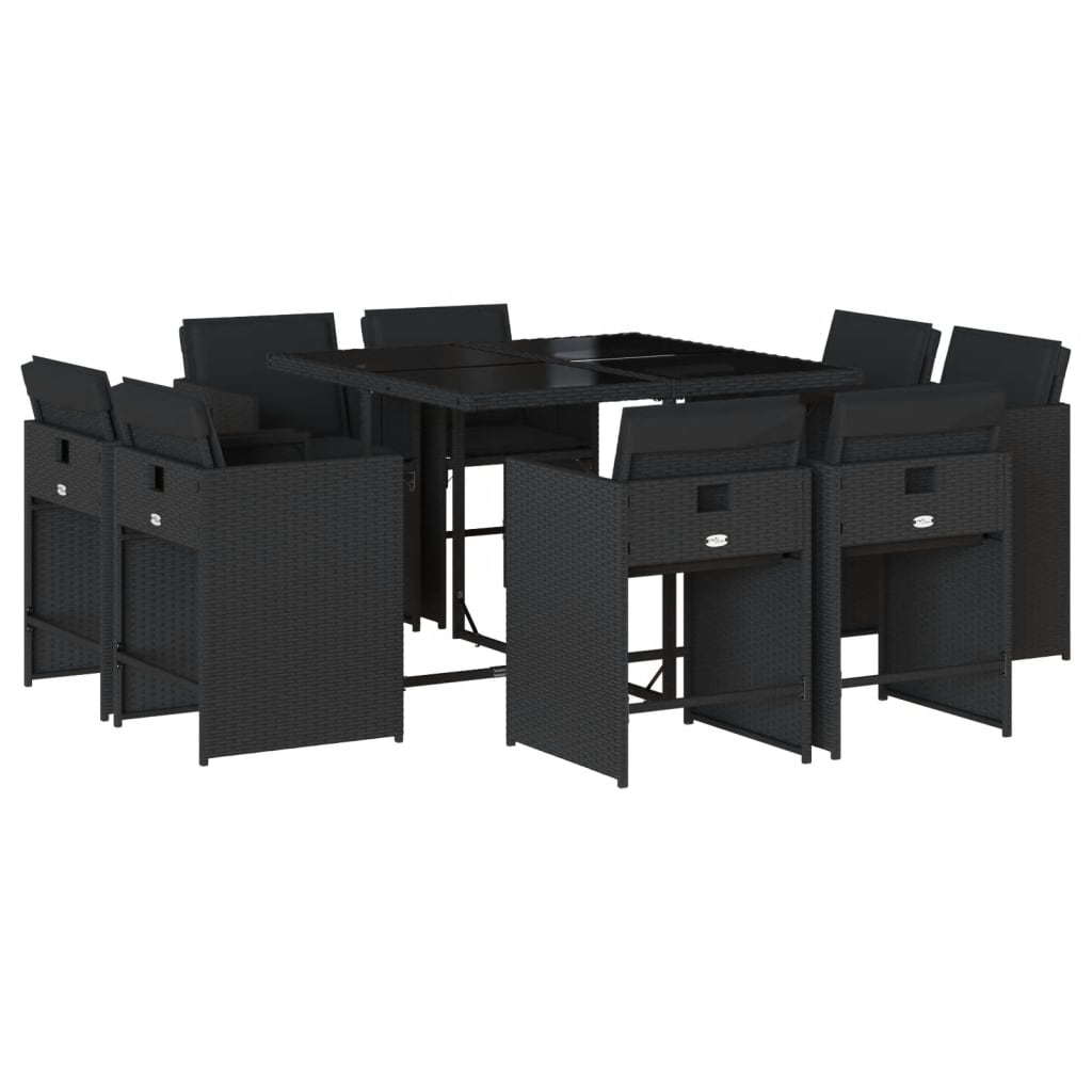 vidaXL Set mobilier de grădină cu perne, 9 piese, negru, poliratan