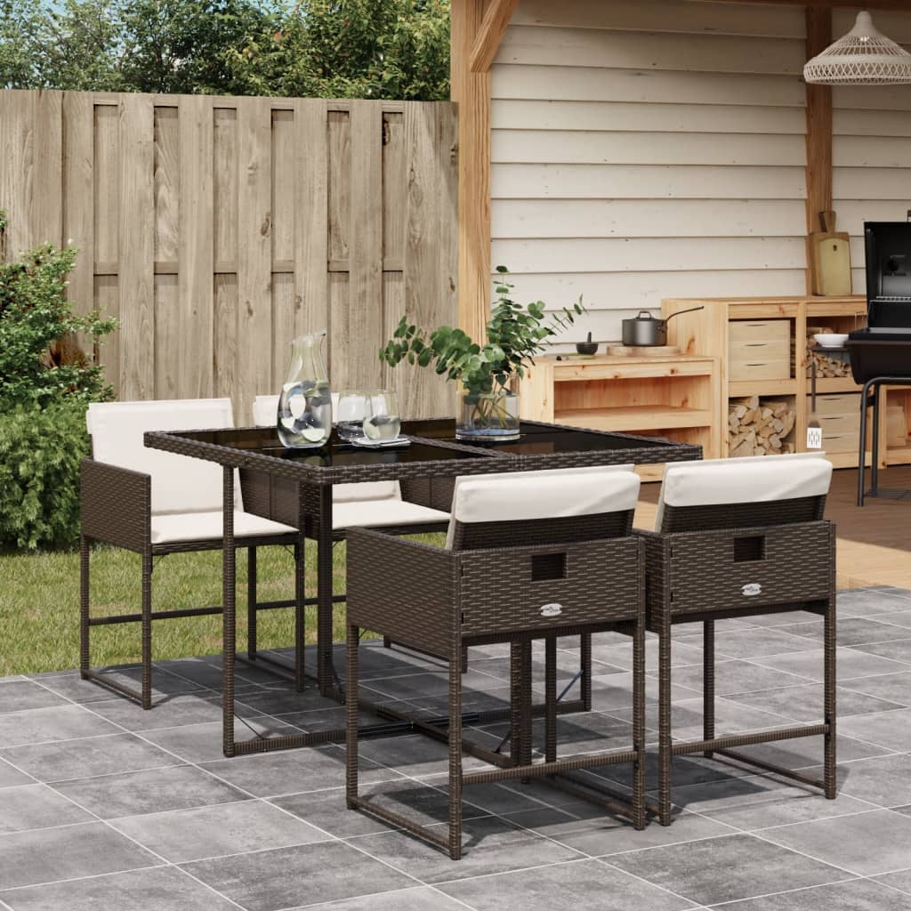vidaXL Set mobilier de grădină, 5 piese, cu perne, maro, poliratan vidaXL Set mobilier de grădină, 5 piese, cu perne, maro, poliratan