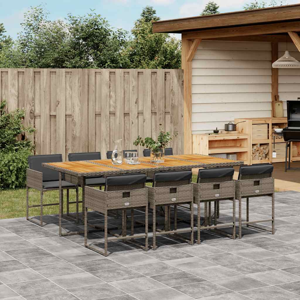 vidaXL Set mobilier grădină cu perne, 9 piese, gri, poliratan vidaXL Set mobilier grădină cu perne, 9 piese, gri, poliratan