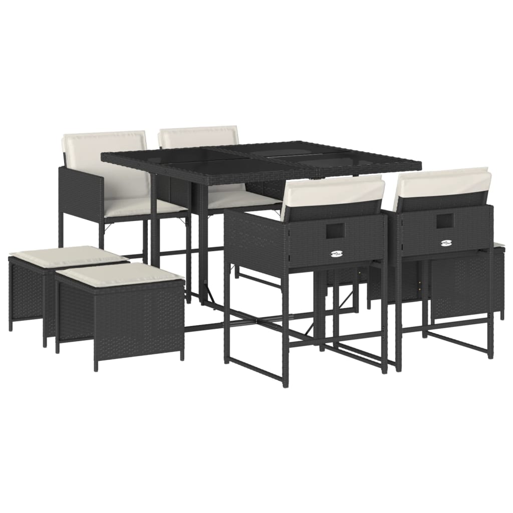 vidaXL Set mobilier de grădină cu perne, 9 piese, negru, poliratan vidaXL Set mobilier de grădină cu perne, 9 piese, negru, poliratan