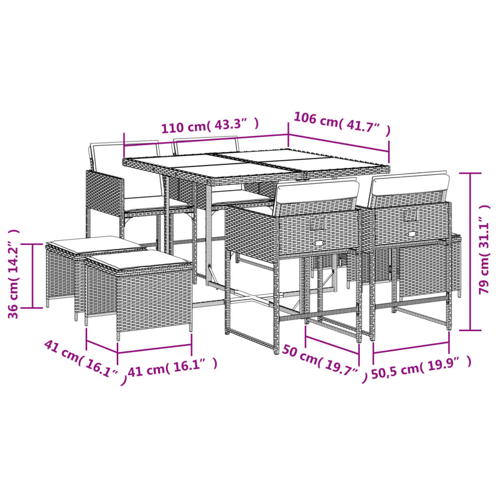 vidaXL Set mobilier de grădină cu perne, 9 piese, negru, poliratan vidaXL Set mobilier de grădină cu perne, 9 piese, negru, poliratan