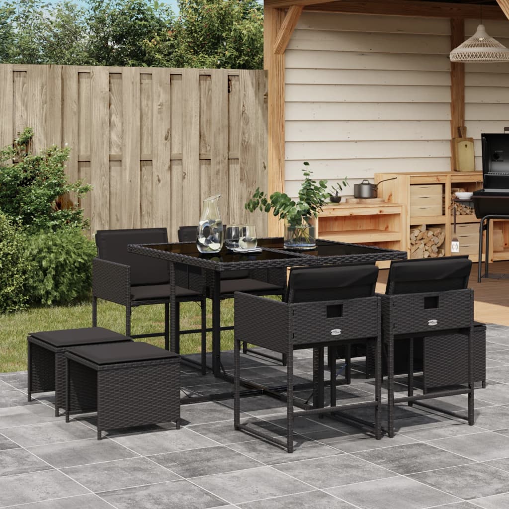 vidaXL Set mobilier de grădină cu perne, 9 piese, negru, poliratan vidaXL Set mobilier de grădină cu perne, 9 piese, negru, poliratan