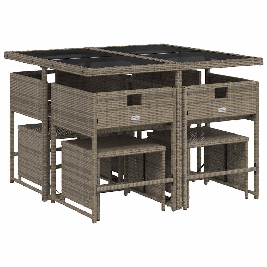 vidaXL Set mobilier grădină cu perne, 9 piese, gri, poliratan