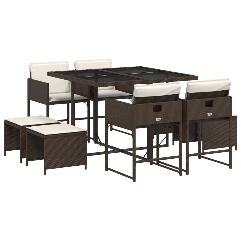 vidaXL Set mobilier de grădină cu perne, 9 piese, maro, poliratan