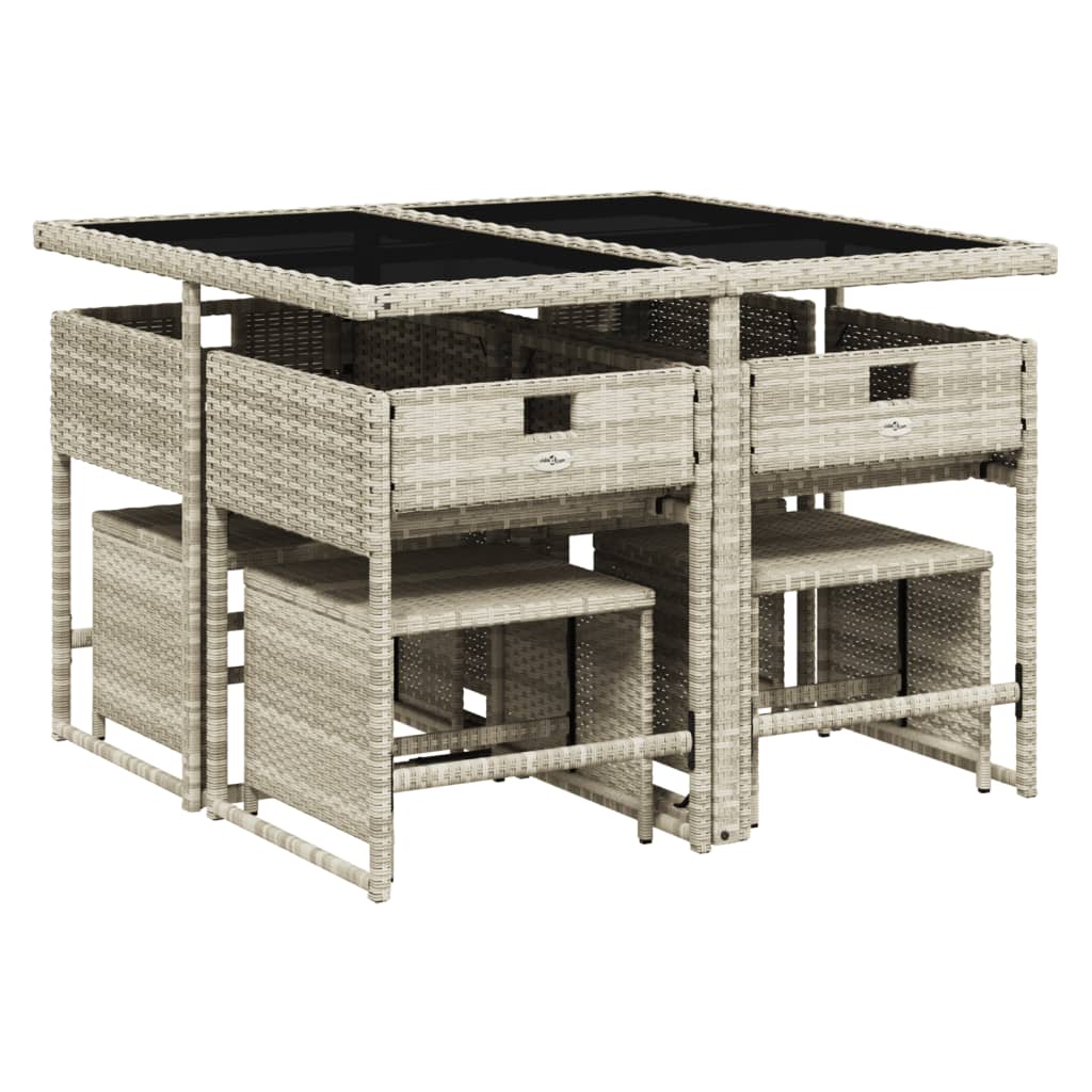 vidaXL Set mobilier grădină cu perne, 9 piese, gri deschis, poliratan