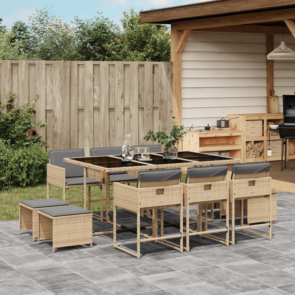 vidaXL Set mobilier grădină cu perne, 11 piese bej combinat poliratan vidaXL Set mobilier grădină cu perne, 11 piese bej combinat poliratan