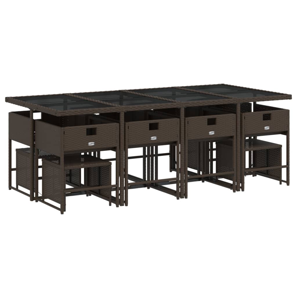 vidaXL Set mobilier de grădină, 13 piese, maro, cu perne, poliratan