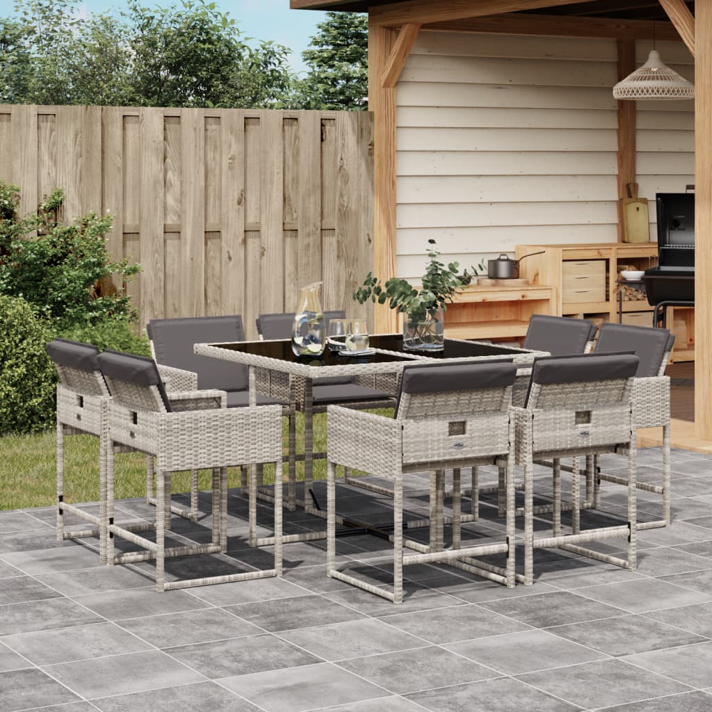 vidaXL Set mobilier grădină cu perne, 9 piese, gri deschis, poliratan vidaXL Set mobilier grădină cu perne, 9 piese, gri deschis, poliratan